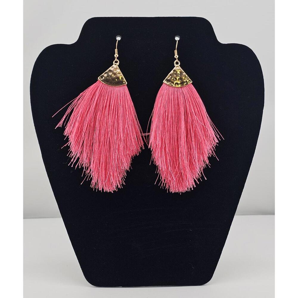 Pink Tassel Statement Earrings